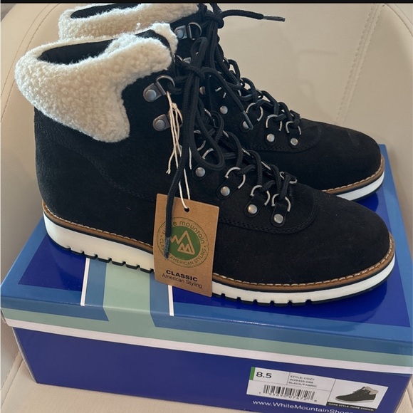 White Mountain Shoes - White Mountain Black Fabric Boots with Cream Accents